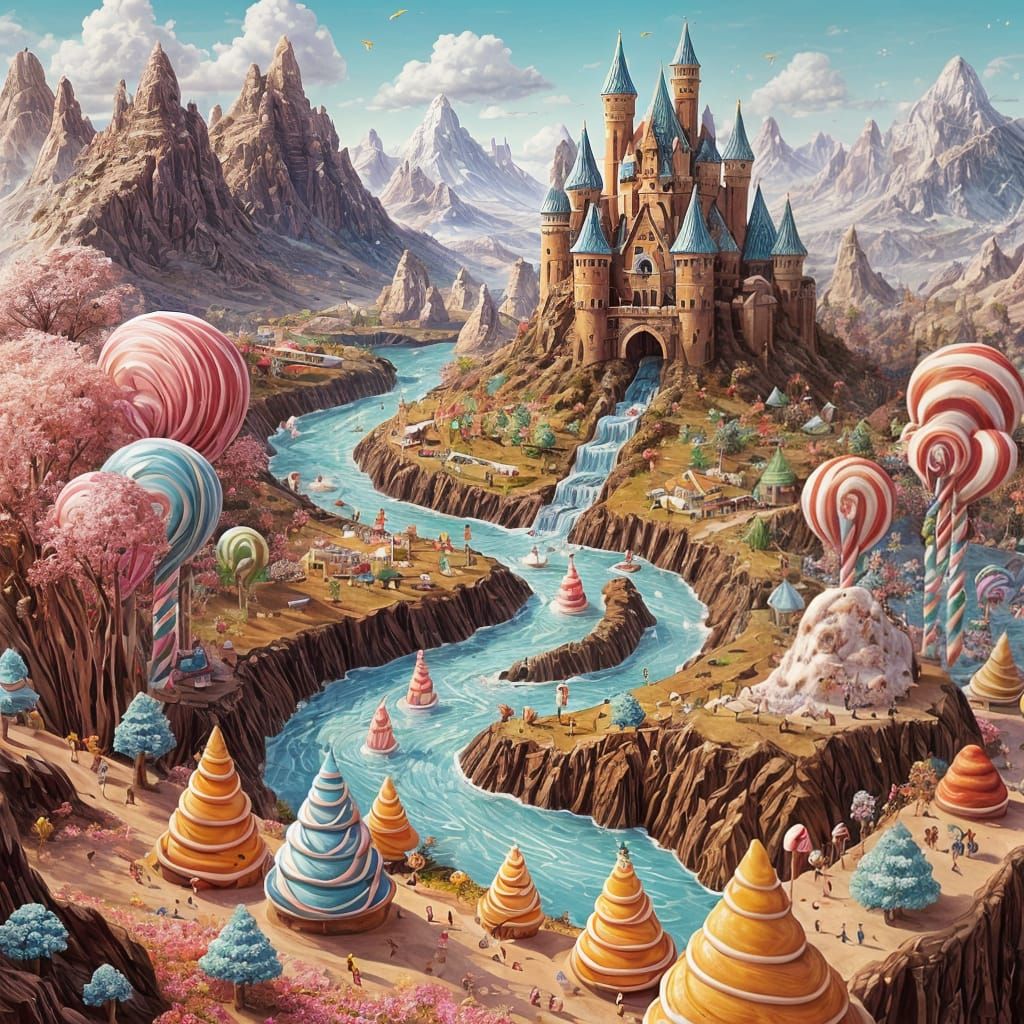 A whimsical fantasy map of a Candy World, illustrated in a colorful digital storybook style. The map ...  by @Tiger princess 