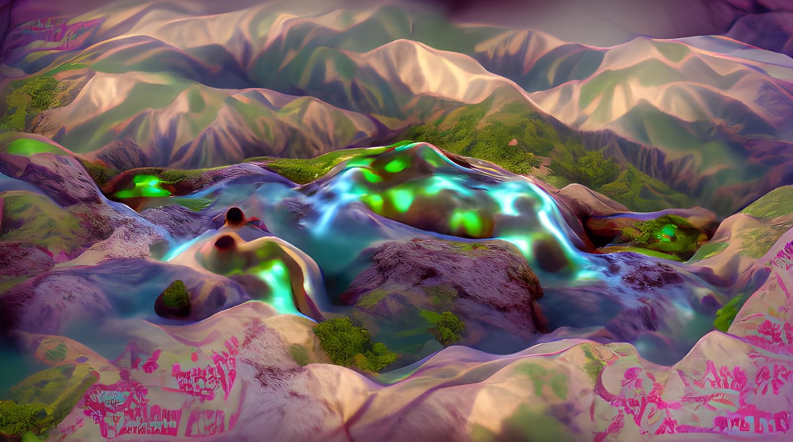 Hot Springs of Pearlescent Water Spot the Verdant Mountainsi...