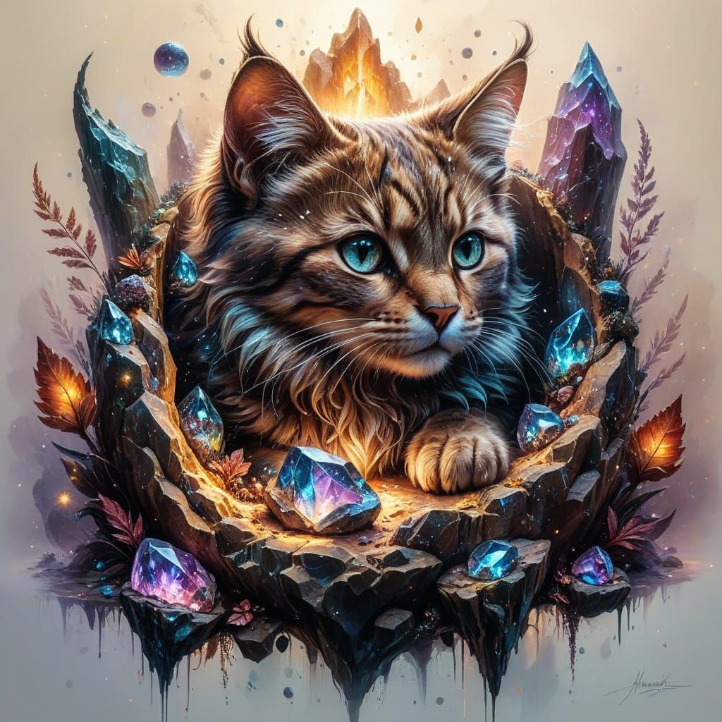 Moonlit Feline in Geode Cavern 🐈💎