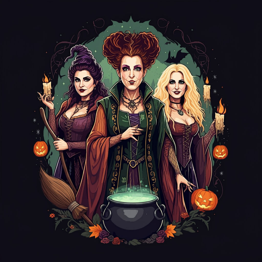 Create a Halloween-themed artwork featuring the Sanderson si...