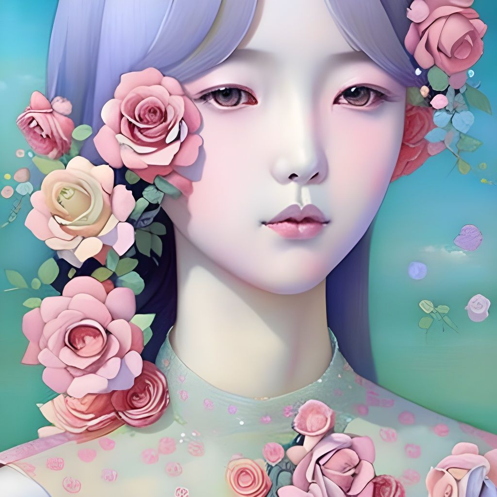 Portrait of a Beautiful girl with plenty of roses by artist Miho Hirano ...