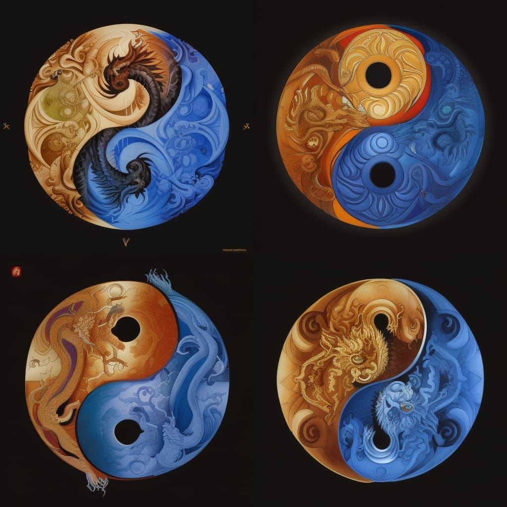 symmetrical yin yang, perfectly proportional yin yang, hyperdetailed ...