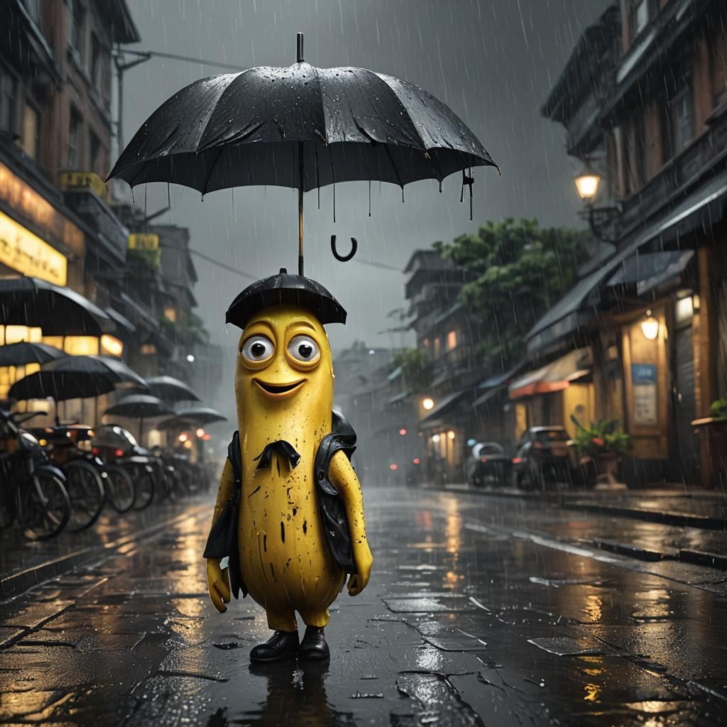 Sad Banana Walks in Rain: Matte Painting