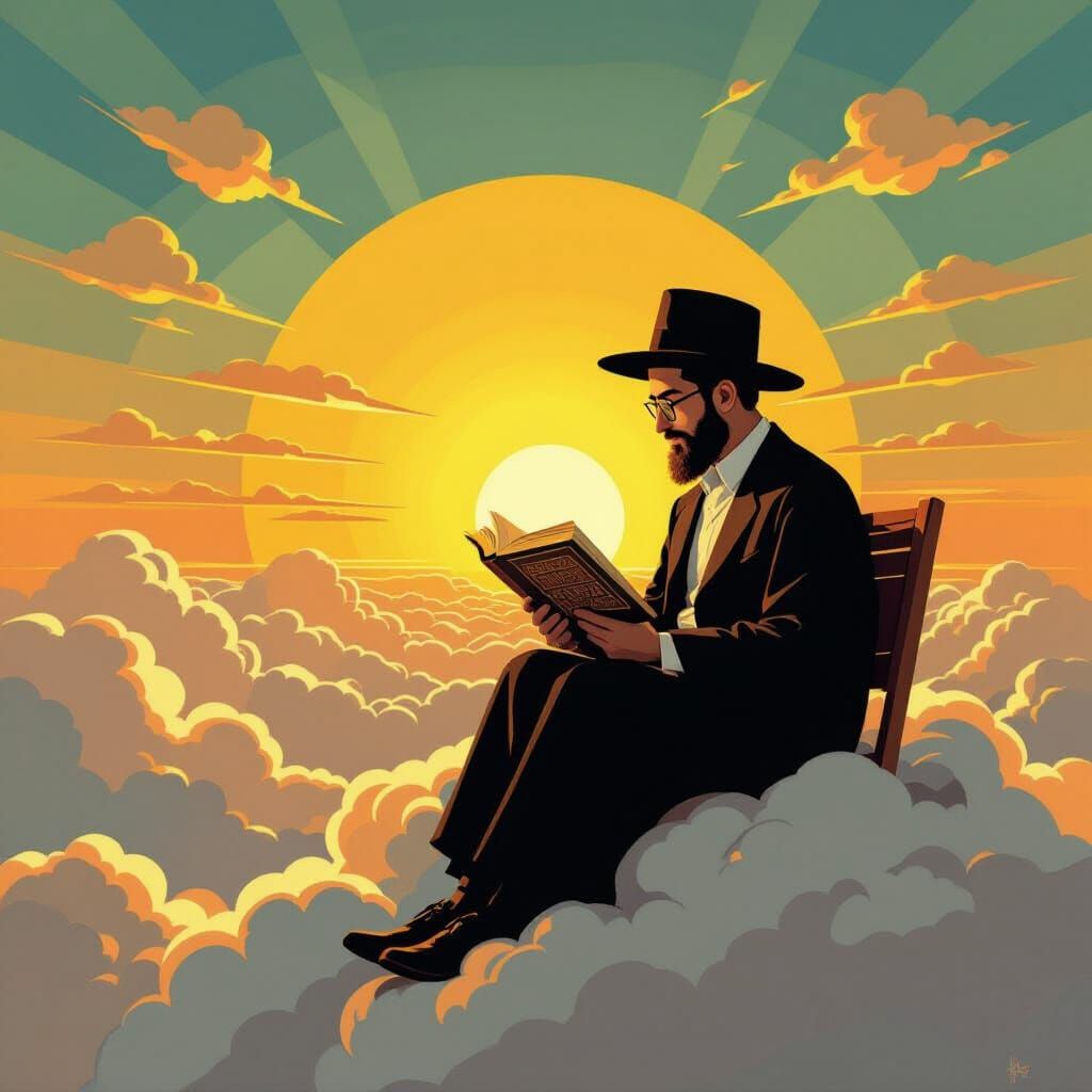 Yeshiva Student Studying Torah in Cubist Art Deco Style