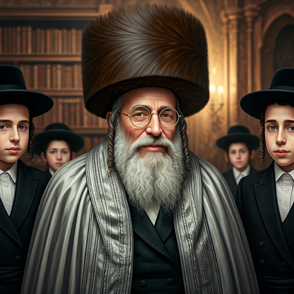 Orthodox Jewish Man in Ornate Library, Digital Art