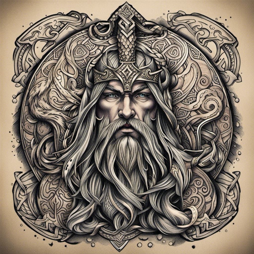 Odin Nordic Tattoo Graphic · Creative Fabrica