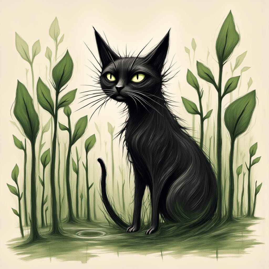 Abstract minimalist cat slug spinach <lora:CSS2Flux:1.0> <lora:PsychixFlux:1.0>