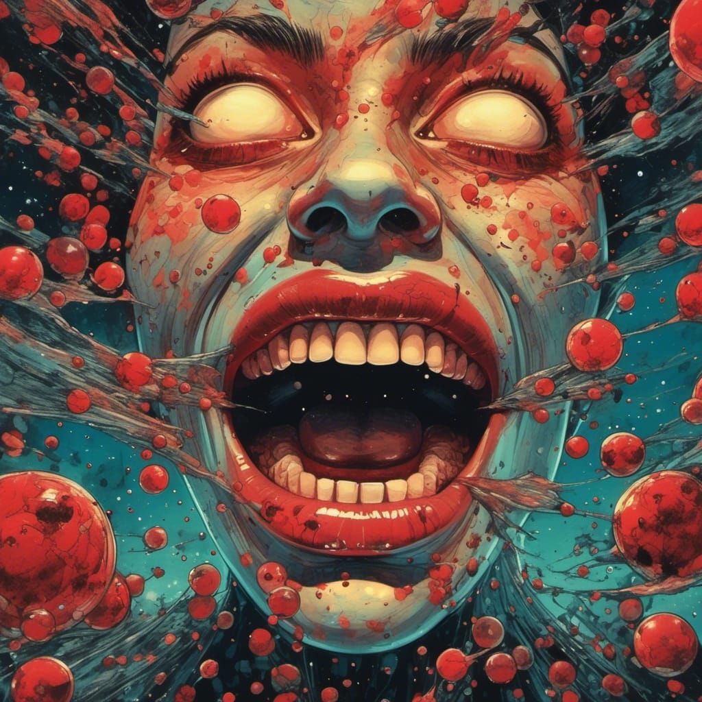 Black Colored mouth<lora:Dark Depiction:0.497777> Retro Hipster, Futurism, deep Blue and Yellow colors, <lora:Stylze750 v1:0.75555> new scho...