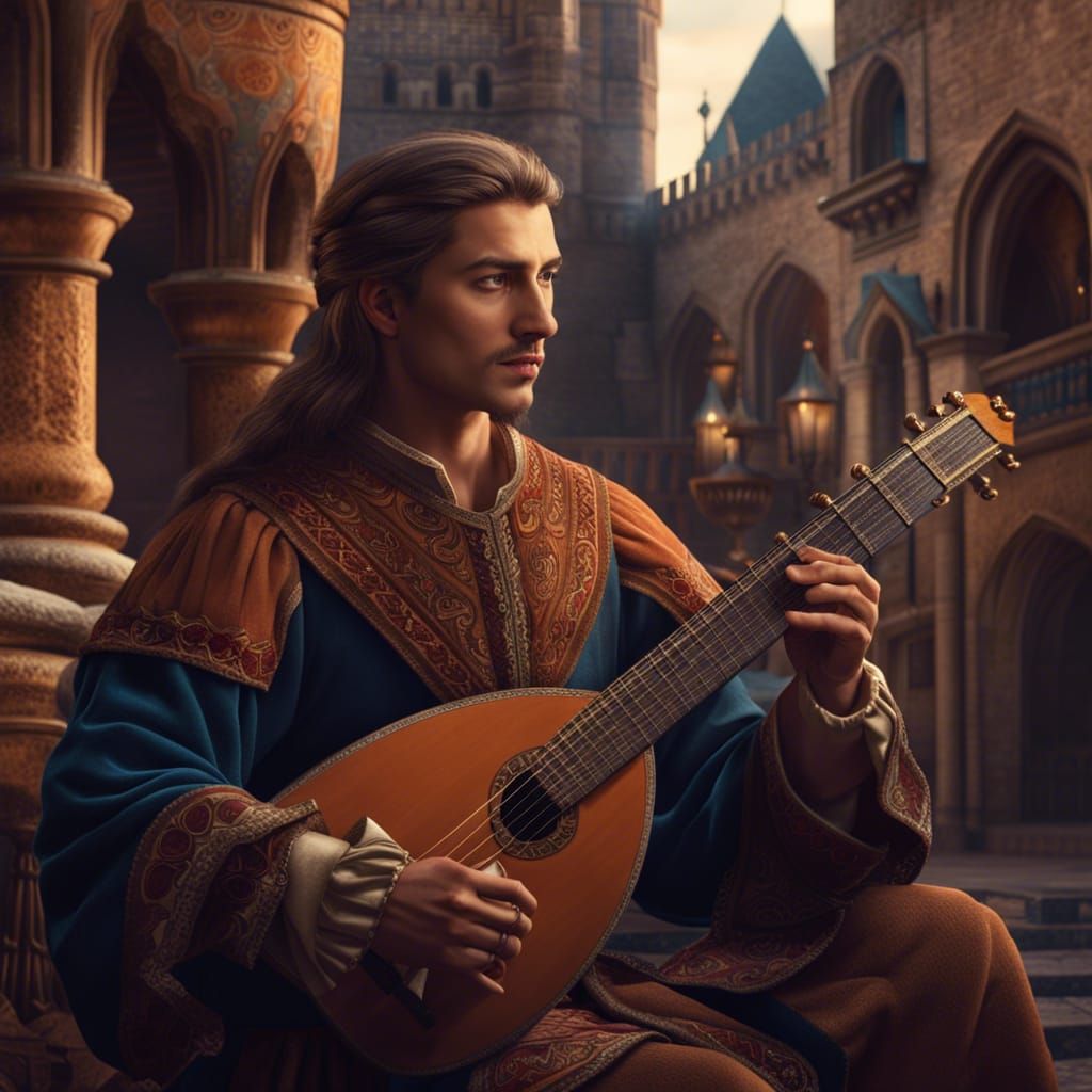 medieval musician playing a medieval lute  by @Chloe