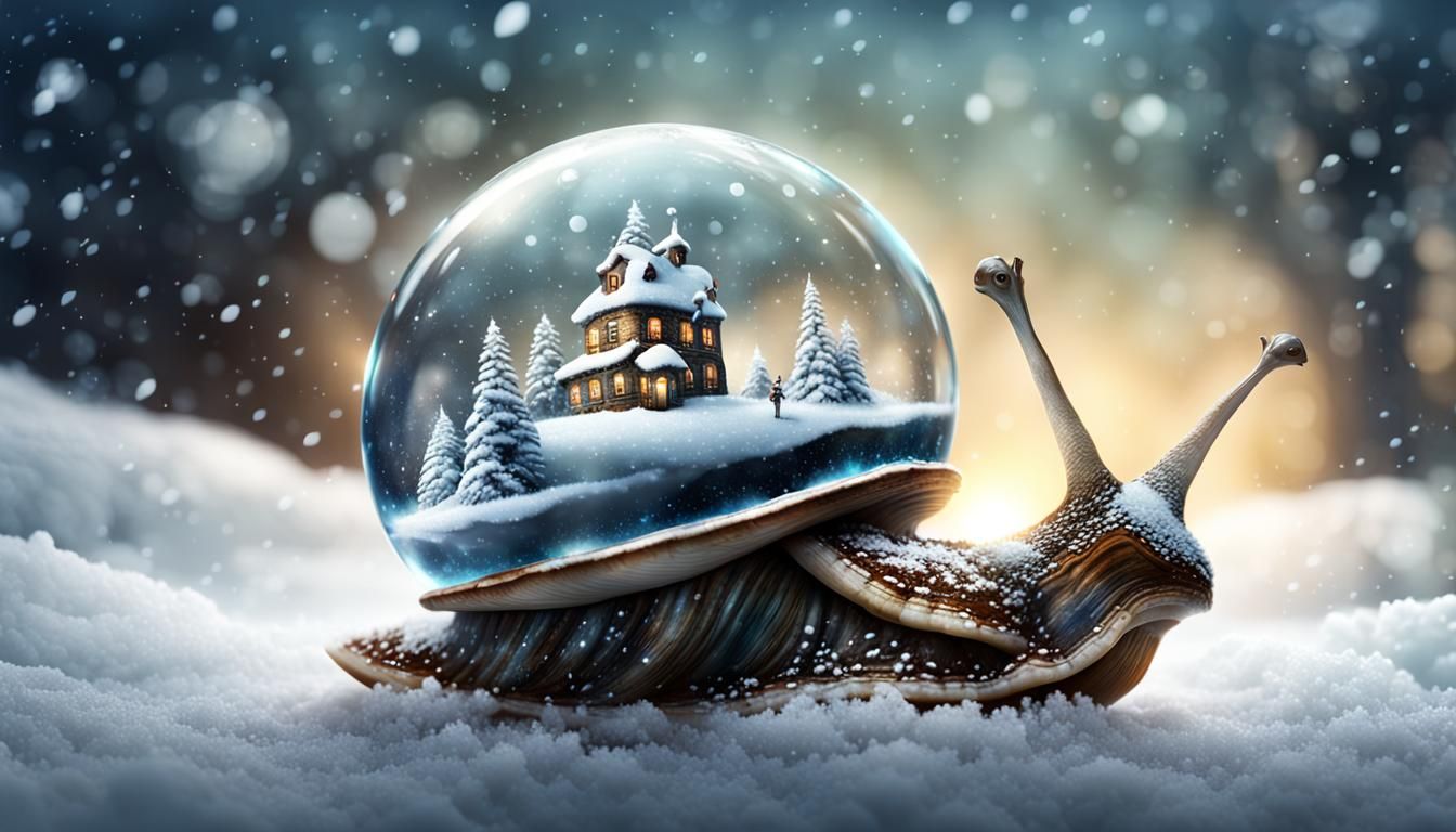 snail with a snow globe on its back  by @Chippa