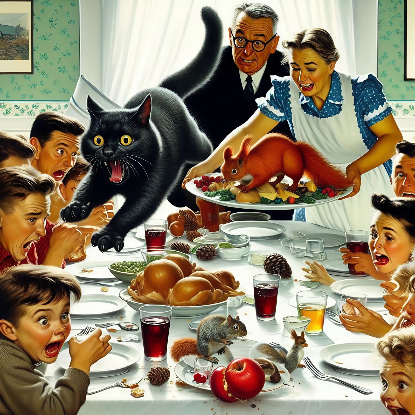 "Freedom From Want" by Norman Rockwell, Chubby Cat Edition