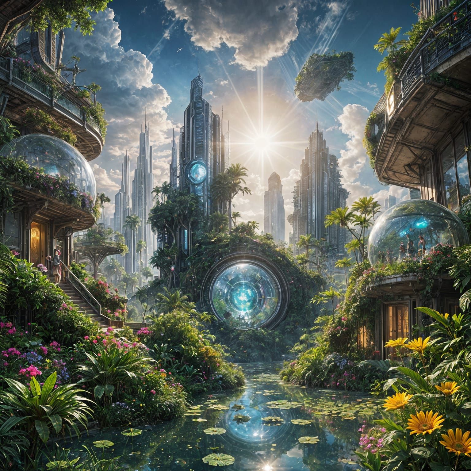 a solarpunk-inspired glass geode garden and room place to live where nature and tech work together in ...  by @Christine Gauthier