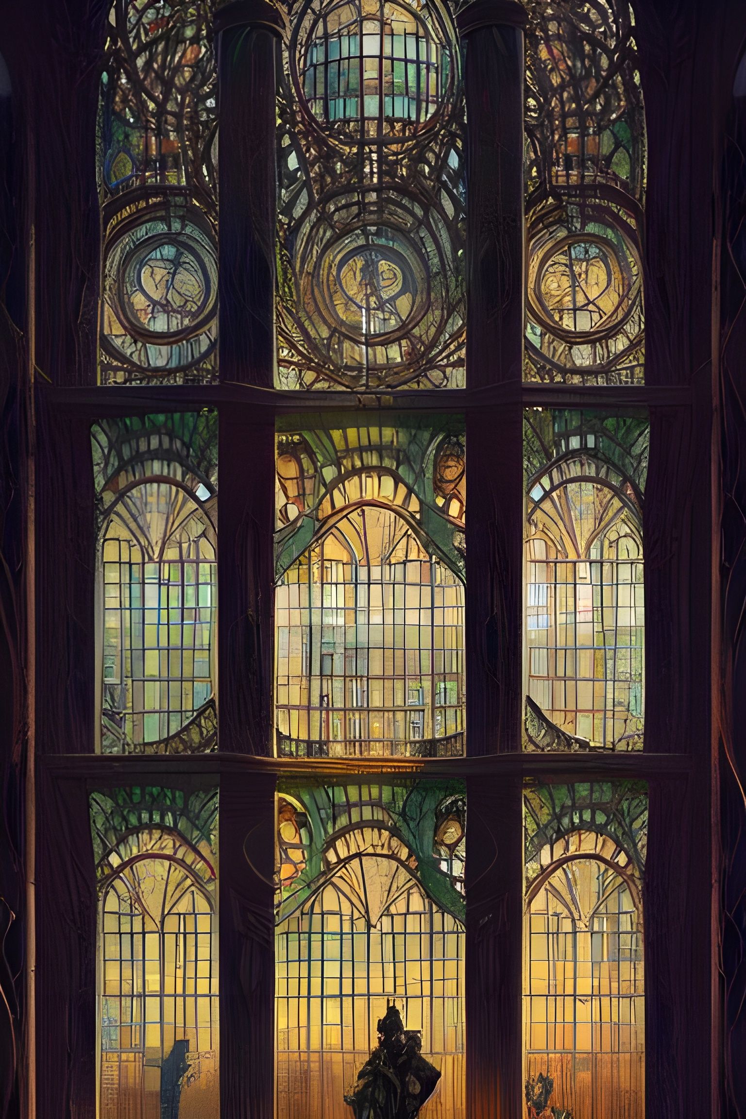 Surreal Window with Art Nouveau Architecture
