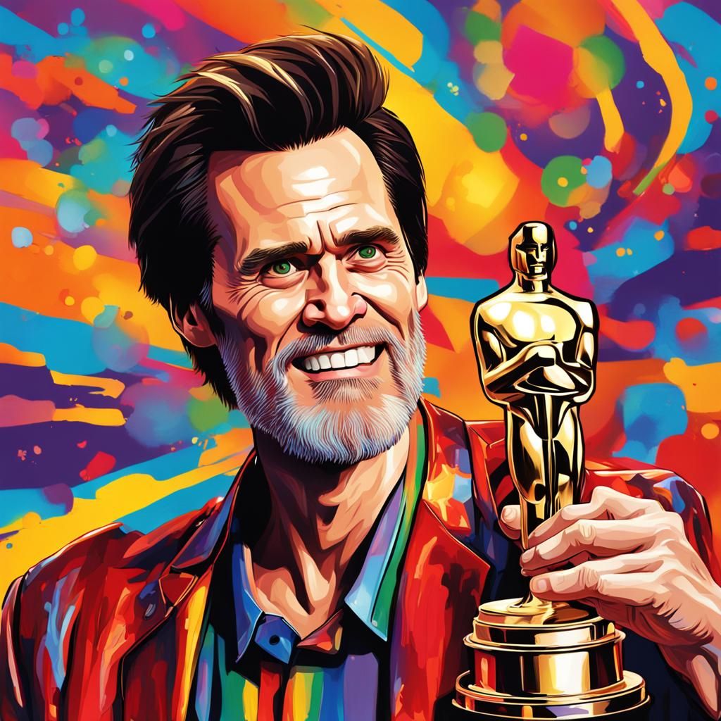 Jim Carrey, famous actor with a oscar award in his hand