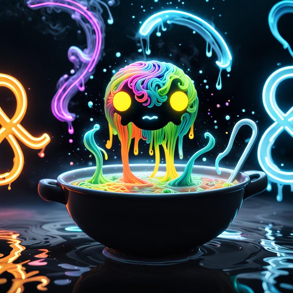 A,B,C alphabet noodles soup ,vapor waves ,music neon glow ma...