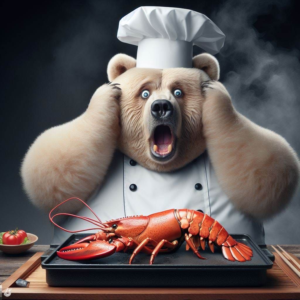 Asian Hibachi Chef Obese Bear thinks the lobster moved!