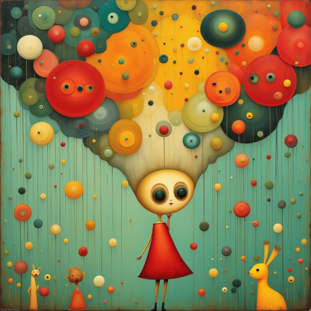 "Mugshot : cute ginger girl with big green eyes skydiving in a skydreamscape : by Bojan Jevtic and Lori Earley : by Jon Klassen and Brian Ma...