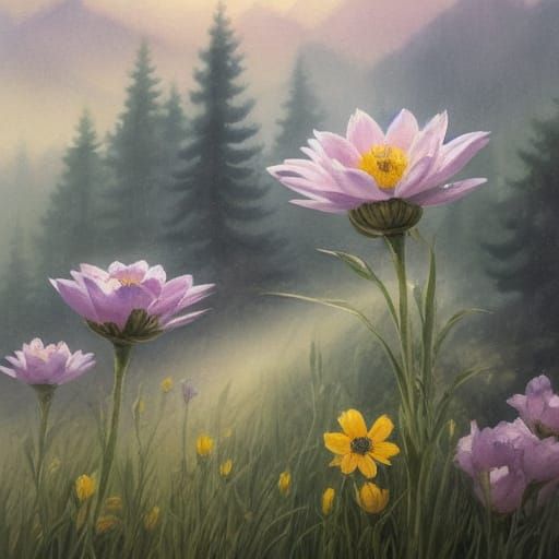 Whimsical Highland Cow in a Dreamy Meadow