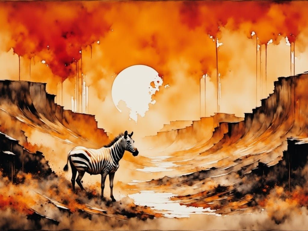 landscape, zebra, desert, hills in background, orange and red palette<lora:Paysage:1.5> 