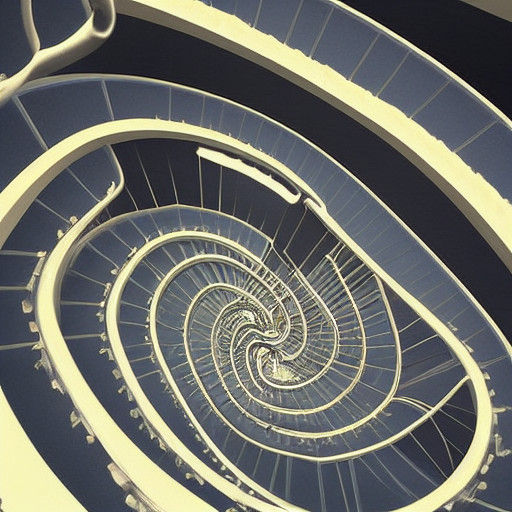 Dreamlike Staircase Odyssey in Vibrant, Futuristic Colors