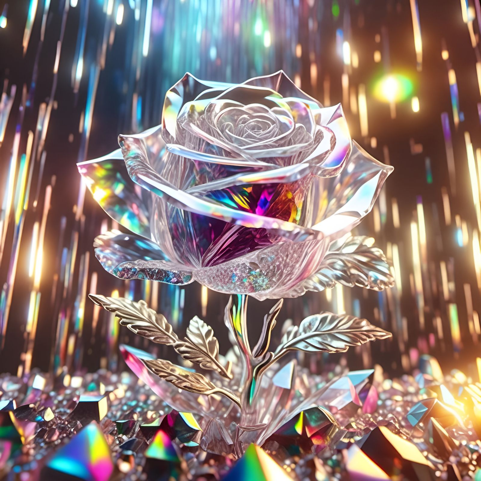 A single beautiful intricate delicate clear crystal rose