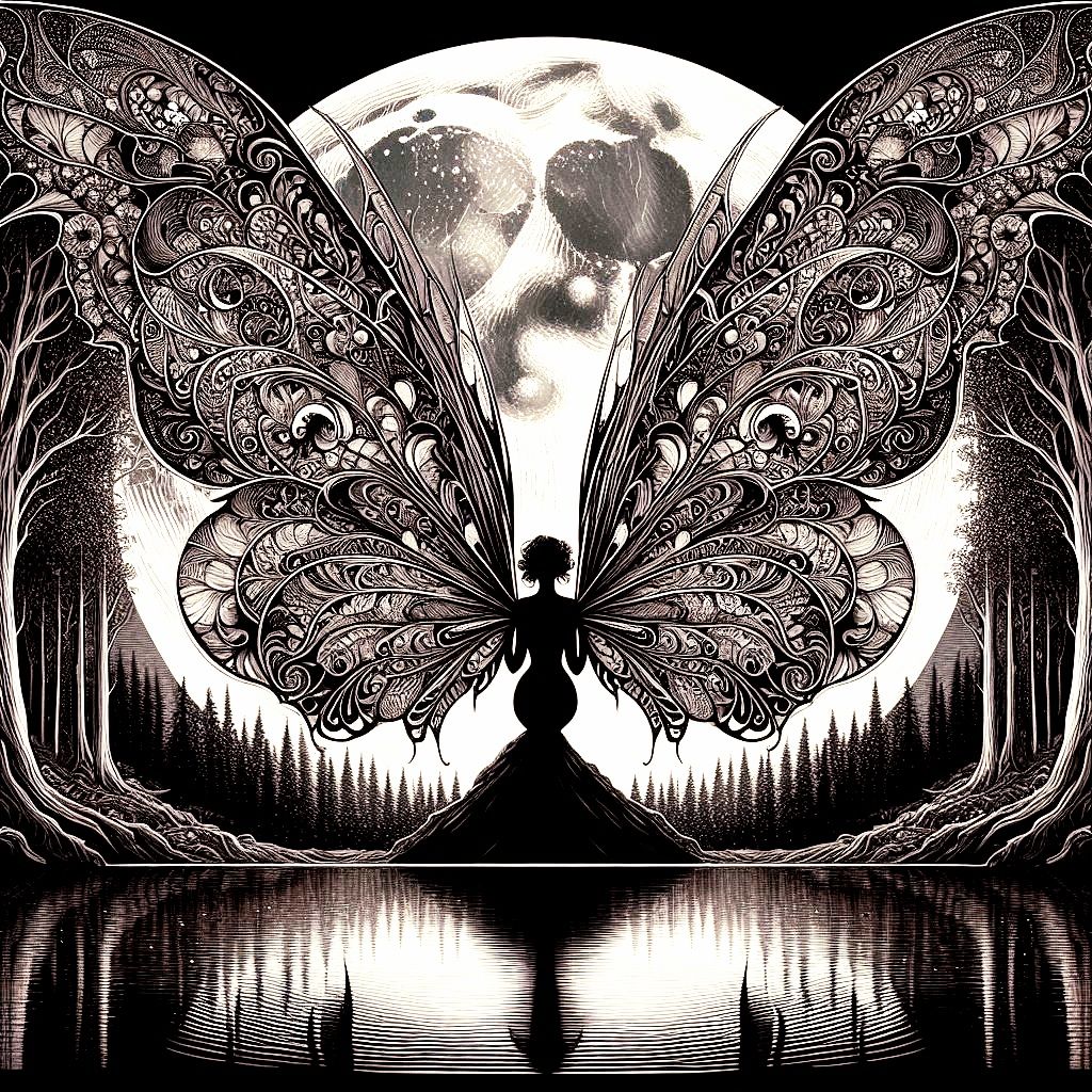 B & w fairy. Riso print.