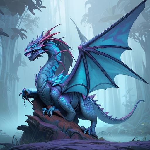 Mythical Red Dragon in Lush Fantasy Landscape