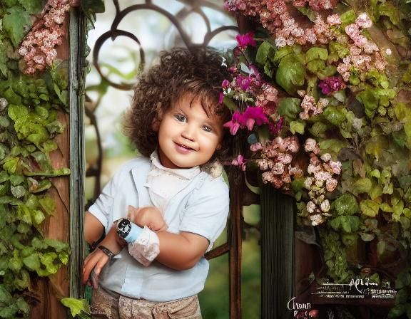 Toddler in Flower Garden: Impressionist Portrait