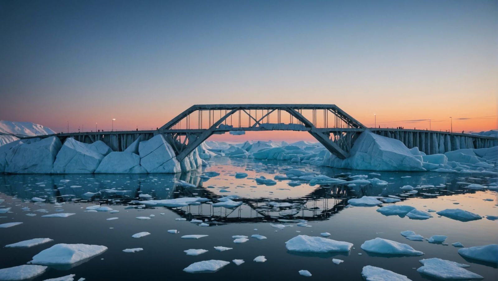 Bridge of ice on arctic sea. Midnight sun. volumetric lighting bokeh ...