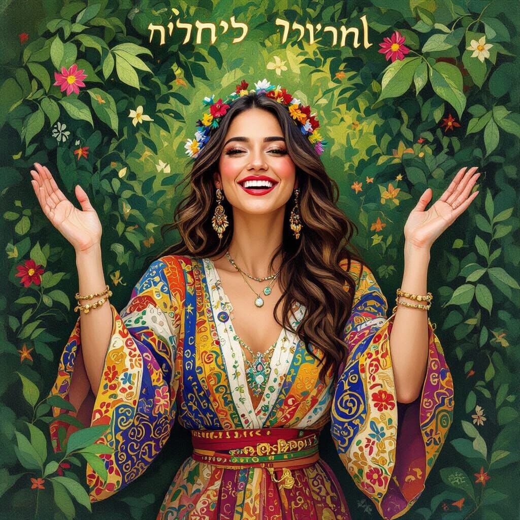 Festive Woman Celebrates Elul in Klimt Style