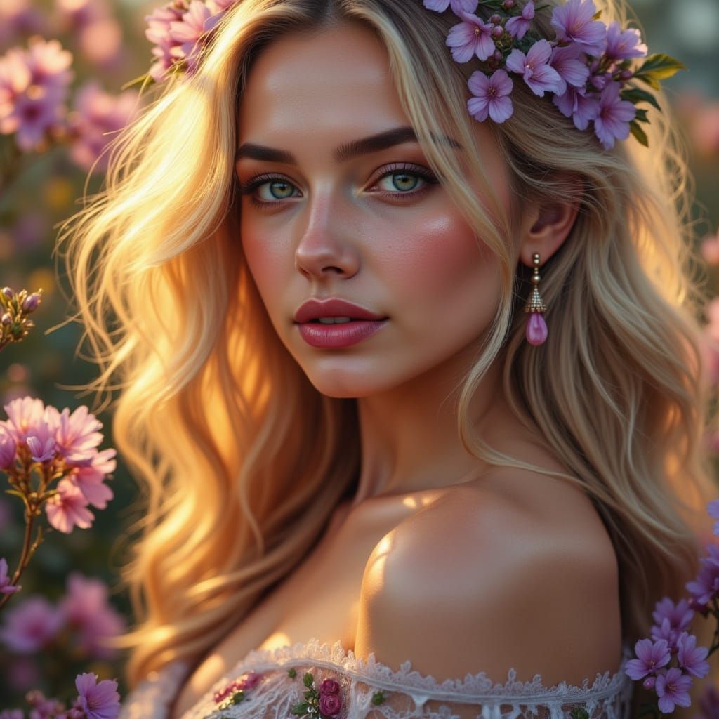 Hyperrealistic Princess Portrait with Flowing Hair and Vivid...