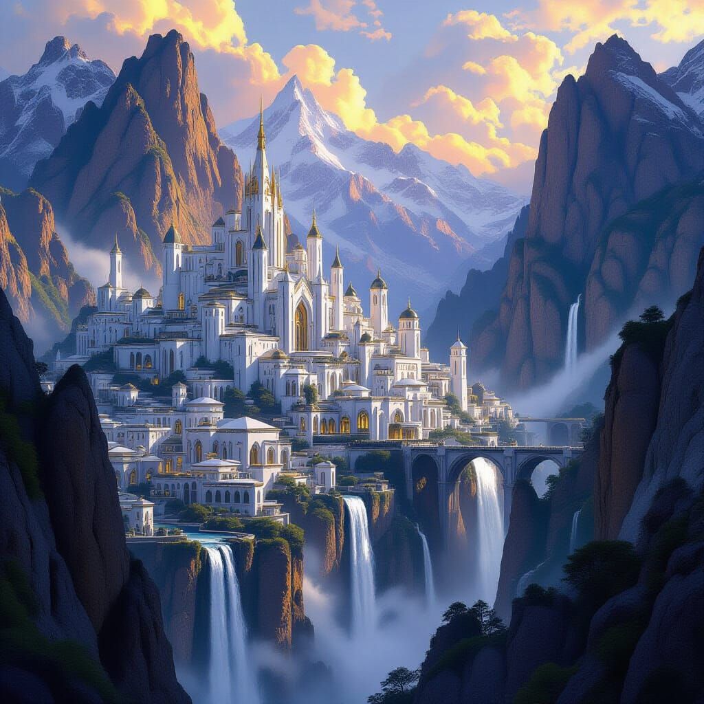 An Elven City Lost Between the Mountains🧝‍♀️🧝‍♂️  by @Hocky