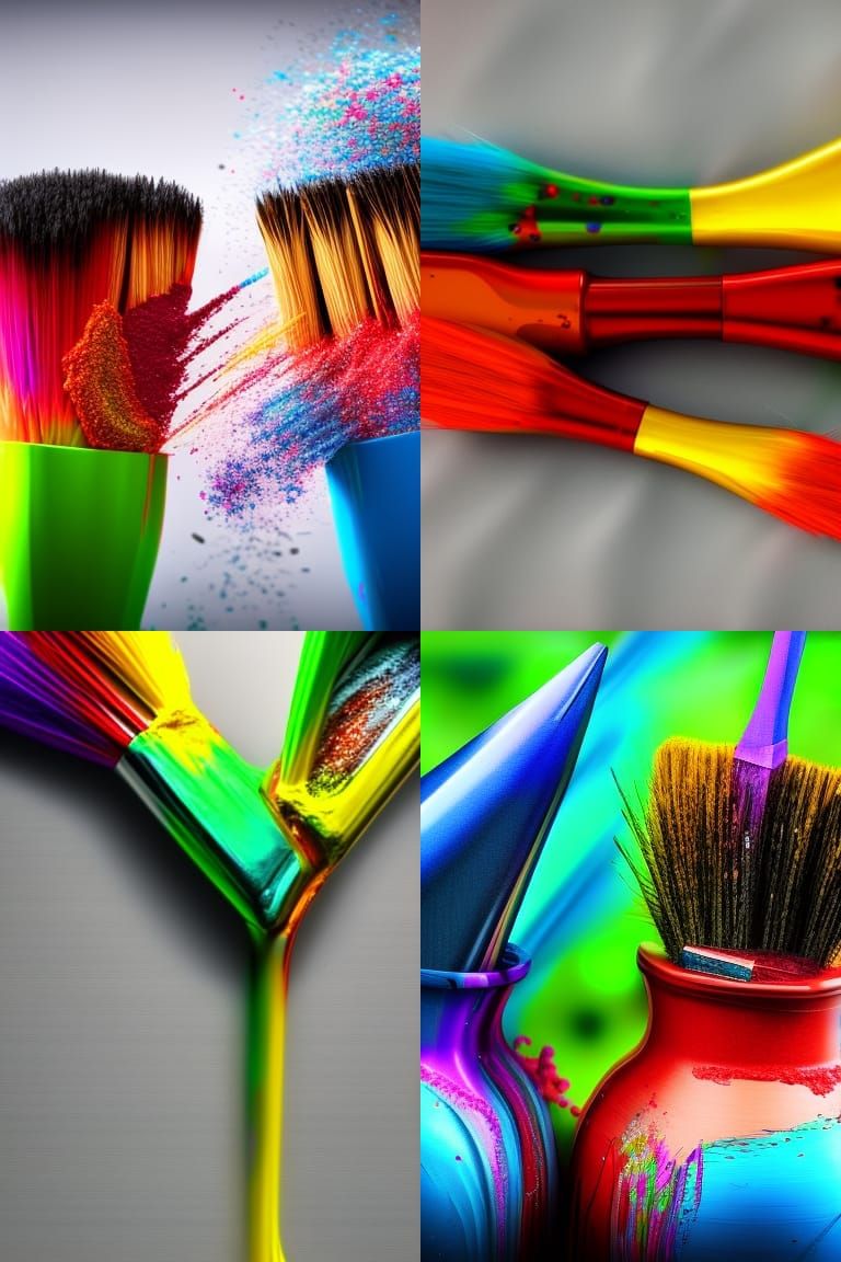 A conversation of colour between two paintbrushes, HDR, 8K, ...