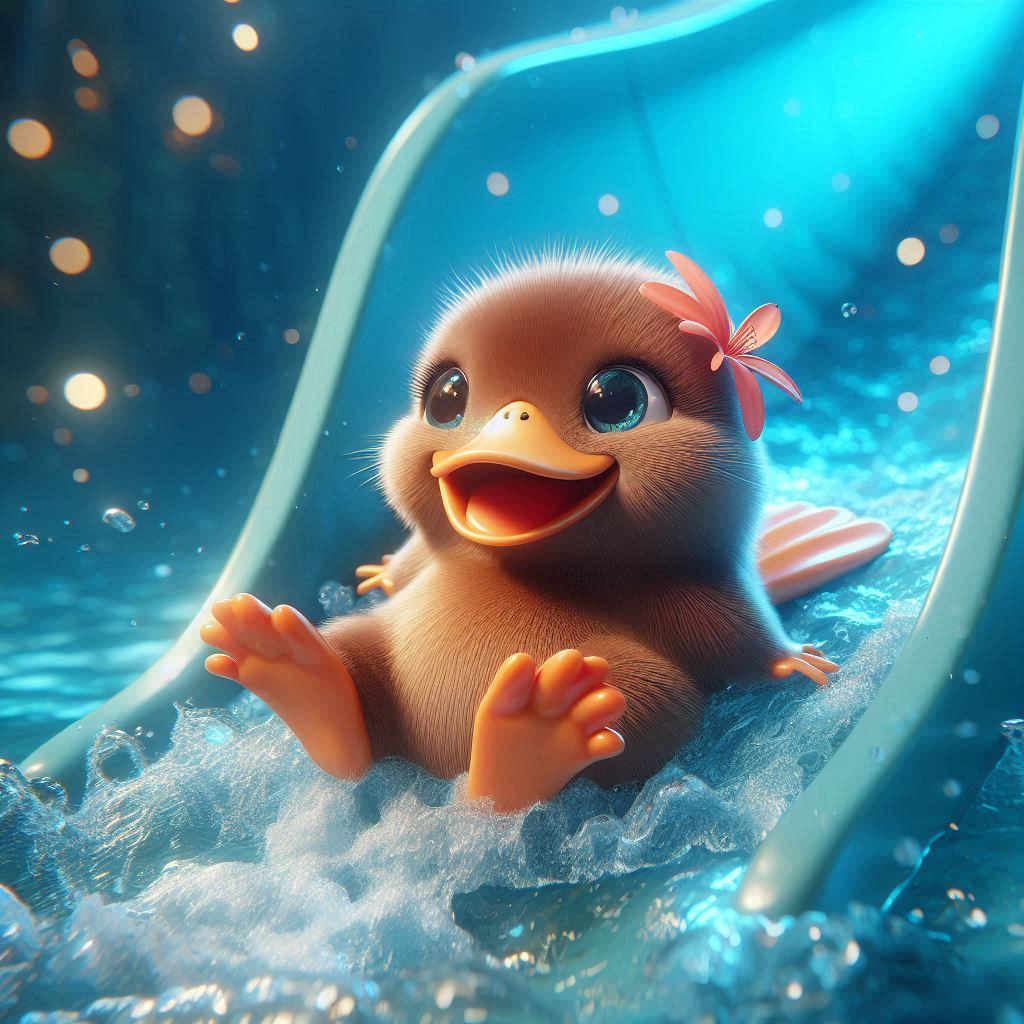 Penelope the Platypus on a Waterslide