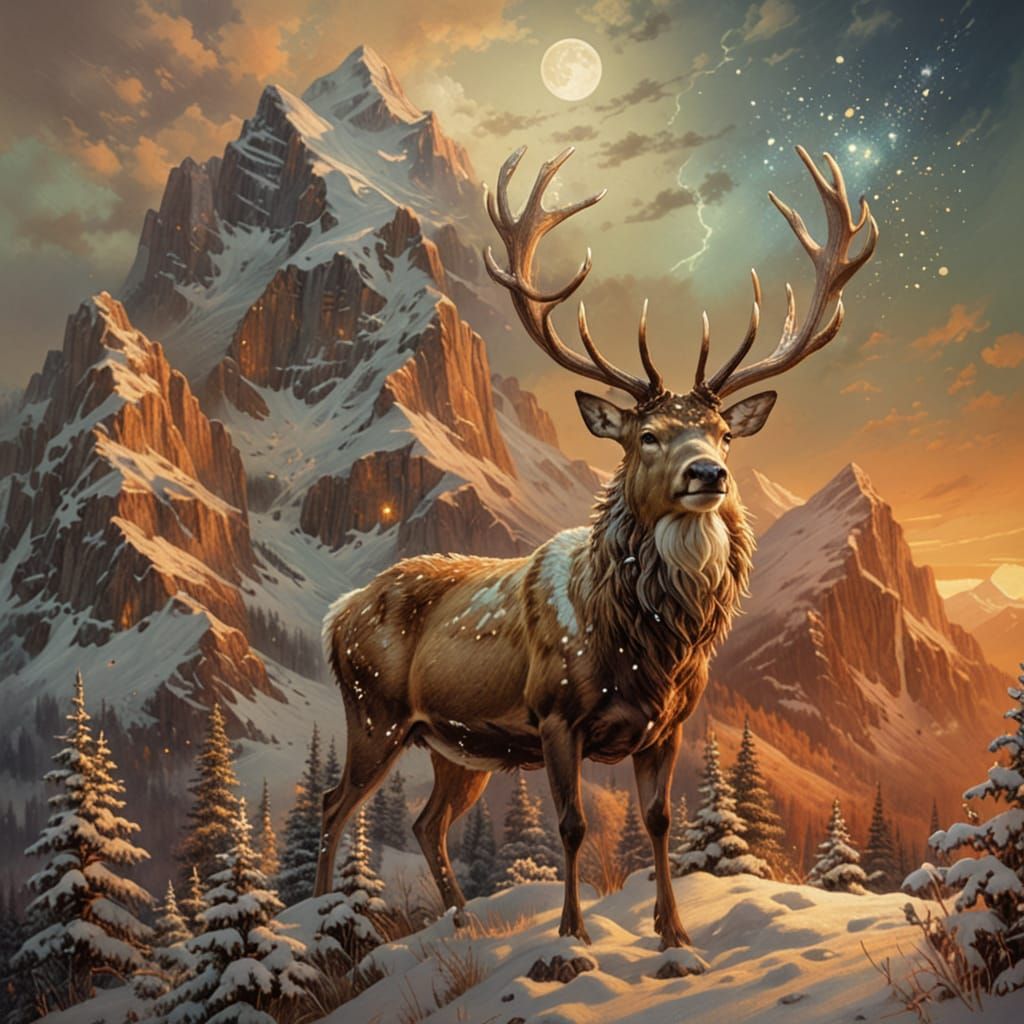 Frosty Stag on Snowy Peak 🦌✨