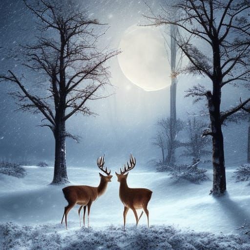 deer in the winter moonlight