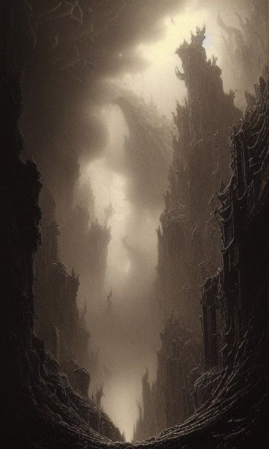 Ethereal Road to Underworld as Sepia Etching