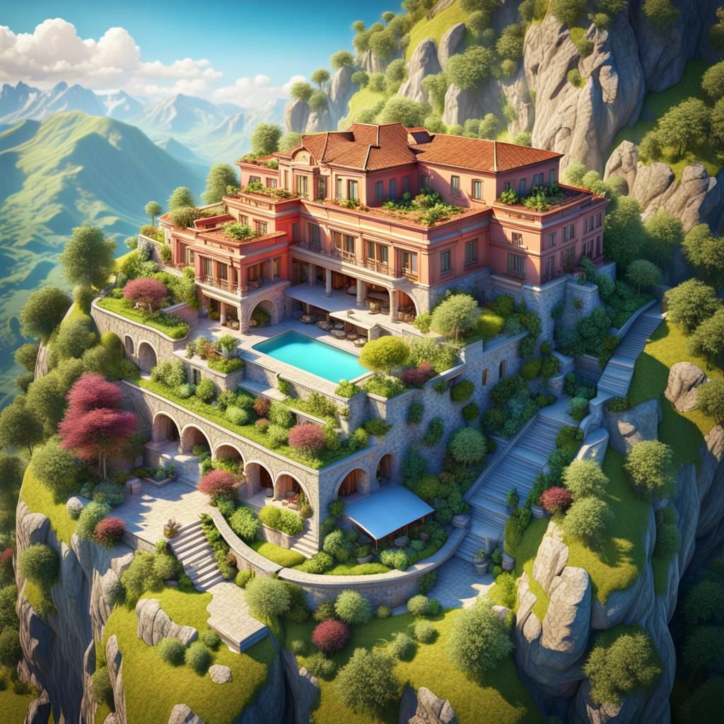 A hotel on top of mountain - AI Generated Artwork - NightCafe Creator