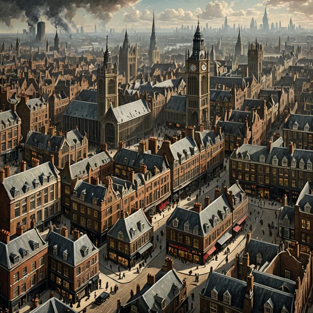 urban london cityscape in 1890 painted in the style of the d...