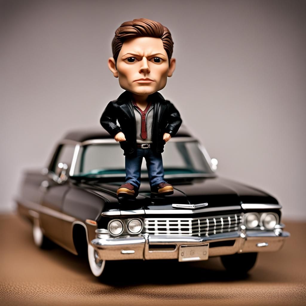 Dean Winchester “Bobblehead” in the dashboard of a Chevrolet Impala. a