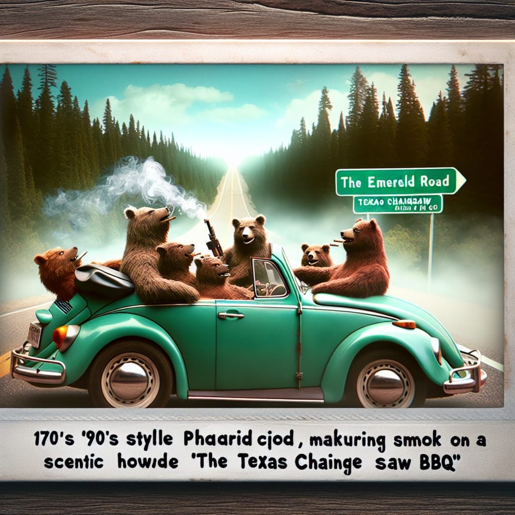 1970's Polaroid of Bears Smoking in a VW Bug on the Emerald ...