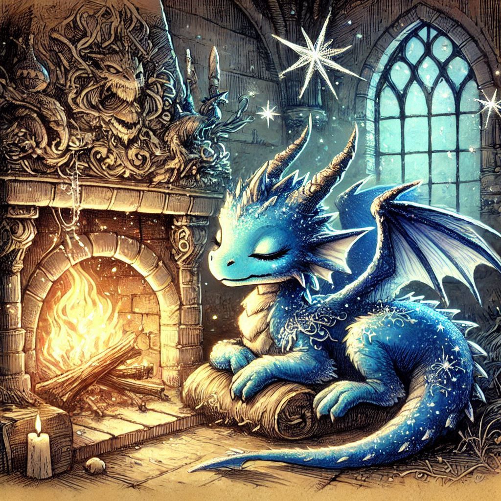 Ice Crystal Dragon by the Fire