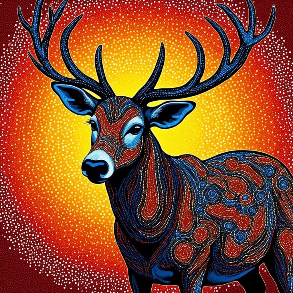<lora:Aboriginal Style Dot:1.0> A deer in aboriginal dot style