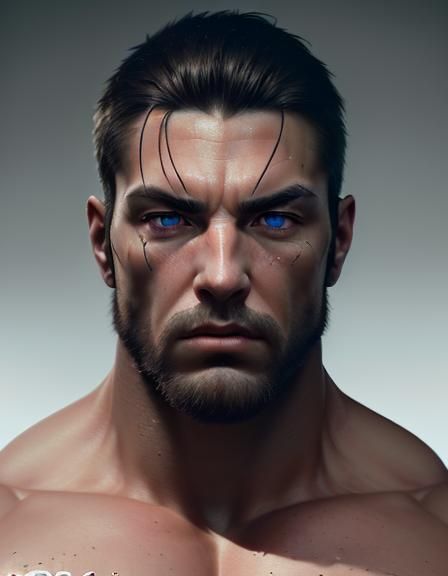 man, beautiful face and eyes, skin,   massive muscle, 8k res...