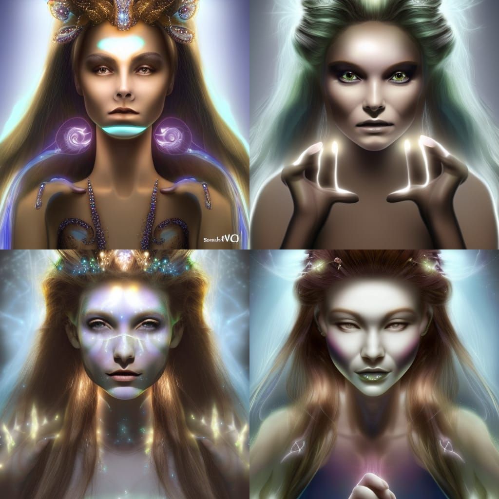 A bioluminescent women with magic powers, beautiful, hyper-r...