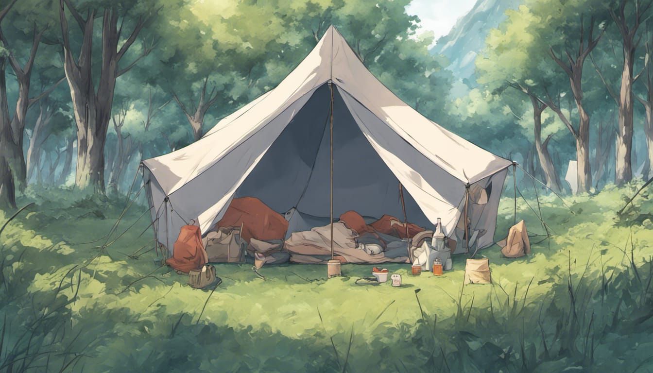 tent camping in the middle of nowhere in anime type - AI Generated ...