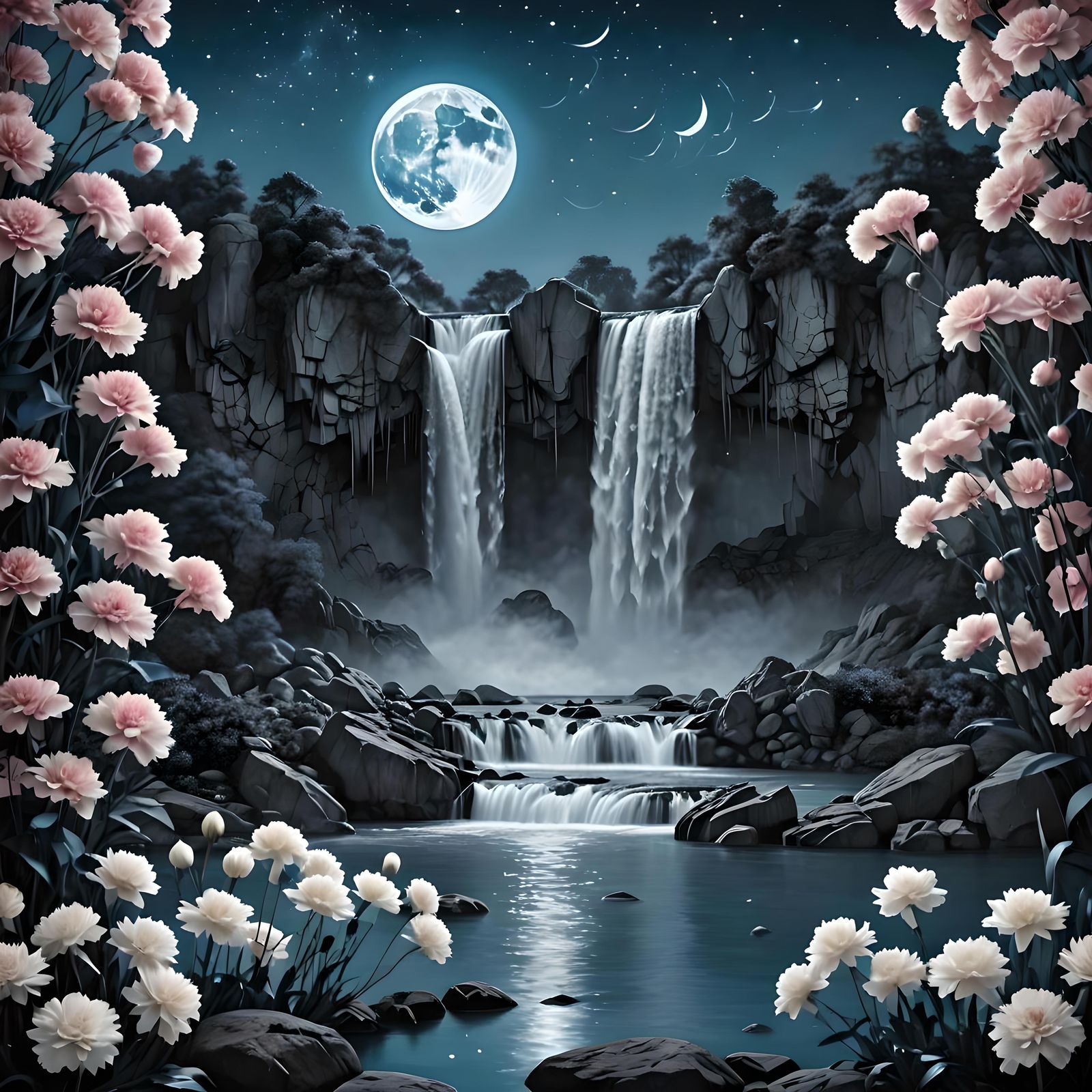 A surrealism night timebeautiful monochromatic blue landscap...