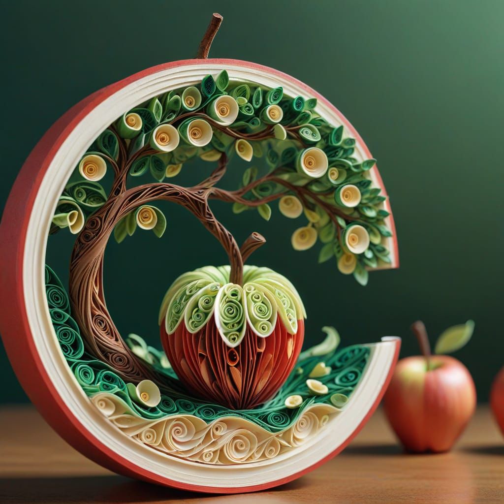 Realistic Paper Quilled Apple Tree Miniature in Delicate App...
