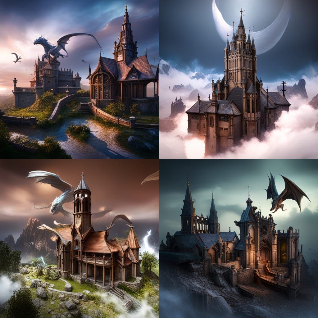 Flying dragon and church