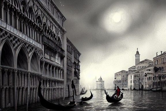 Venice, beautiful ominous dark fairytale illustration concep...